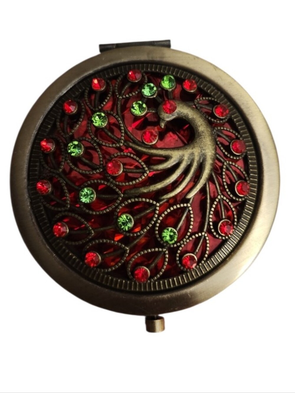 Vintage Style Peacock Bronze Double-Sided Mirror Colorful NEW 2.75"